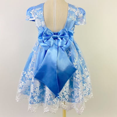 Vestido de Festa Infantil Realeza Azul Rendado Árvore Mágica