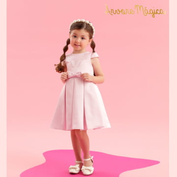 Vestido de Festa Infantil Rosa Borboletas 3D Petit Cherie