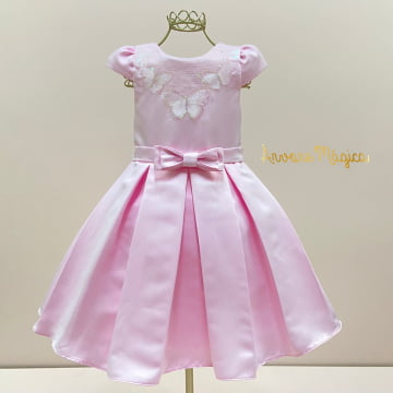 Vestido de Festa Infantil Rosa Borboletas 3D Petit Cherie