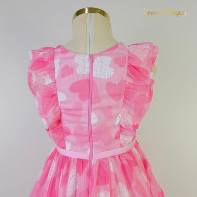 Vestido de Festa Infantil Rosa Fluído Corações Petit Cherie
