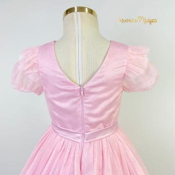 Vestido de Festa Infantil Rosa Glitter Laços Bordados Petit Cherie