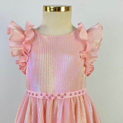 Vestido de Festa Infantil Rosa Holográfico Bambollina