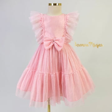 Vestido de Festa Infantil Rosa Glitter Petit Cherie