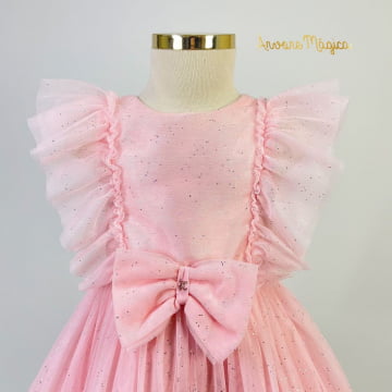 Vestido de Festa Infantil Rosa Glitter Petit Cherie