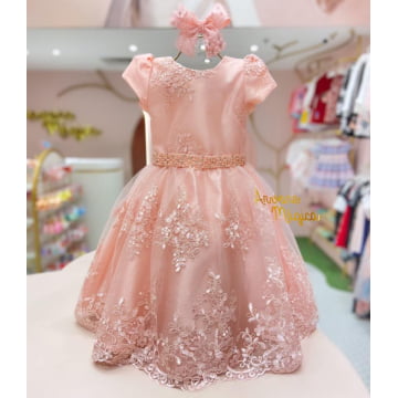 Vestido de Festa Infantil Rosa Rendado Petit Cherie Vestido de Festa Infantil Rosa Rendado Petit Cherie