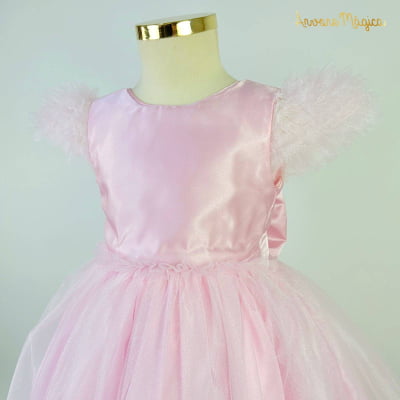 Vestido de Festa Infantil Rosa Sophie Broche Flor Luxo 