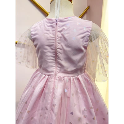 Vestido de Festa Infantil Rosa Tule Corações Furta-Cor Málagah
