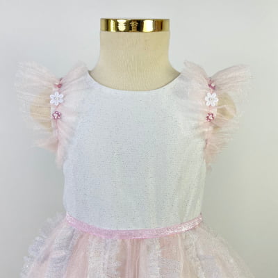 Vestido de Festa Infantil Rosa Tule Glitter Bambollina