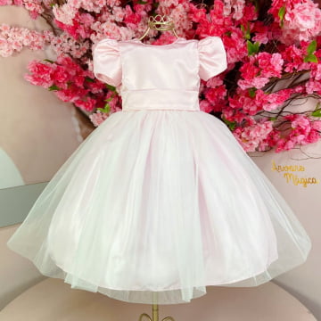 Vestido de Festa Infantil Rosa Tule Luxo