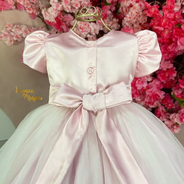 Vestido de Festa Infantil Rosa Tule Luxo
