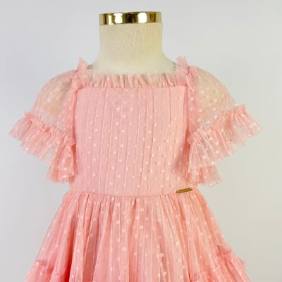 Vestido de Festa Infantil Rosa Tule Poás Bambollina