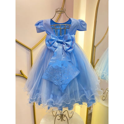 Vestido de Festa Infantil Tule Azul Frozen Árvore Mágica