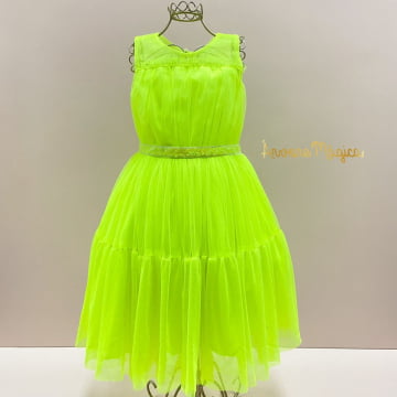 Vestido de Festa Infantil Tule Verde Neon Petit Cherie
