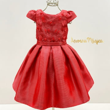 Vestido de Festa Infantil Vermelho Borboletas 3D Petit Cherie