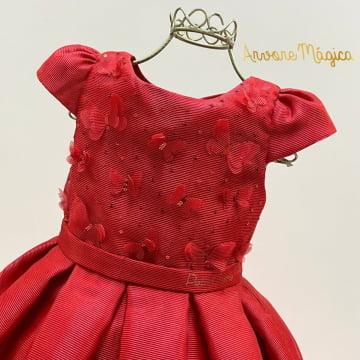 Vestido de Festa Infantil Vermelho Borboletas 3D Petit Cherie