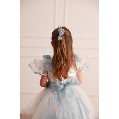 Vestido de Festa Infantil Luxo Azul Floral Romântico