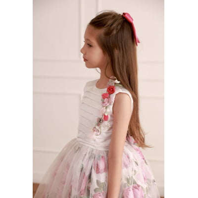 Vestido de Festa Infantil Rosas Tule Luxo