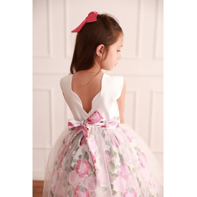 Vestido de Festa Infantil Rosas Tule Luxo