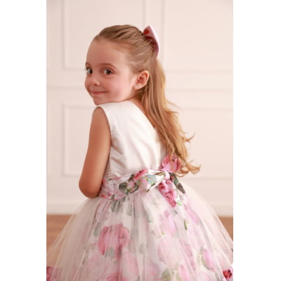 Vestido de Festa Infantil Tule Floral Luxo