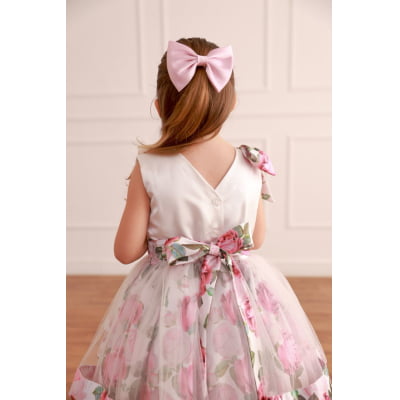 Vestido de Festa Infantil Tule Floral Luxo