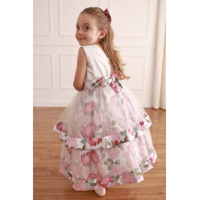 Vestido de Festa Infantil Tule Floral Luxo