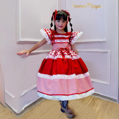 Vestido de Festa Junina Infantil Caipira Luxo Vermelho
