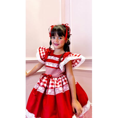 Vestido Caipira Infantil Luxo Vermelho