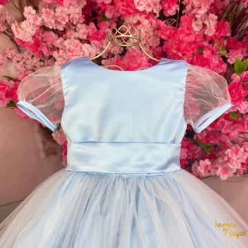 Vestido de Festa Infantil Azul Tule Luxo