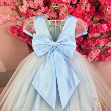 Vestido de Festa Infantil Azul Tule Luxo