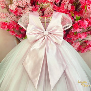 Vestido de Festa Infantil Rosa Tule Luxo 