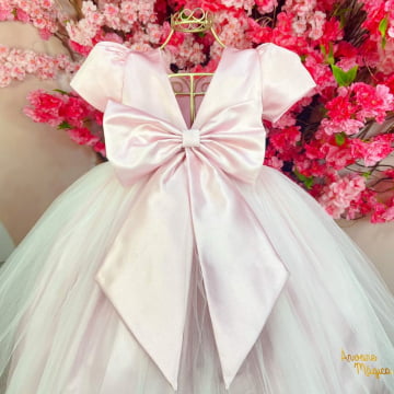 Vestido de Festa Infantil Rosa Tule Princess Luxo
