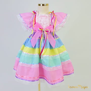 Vestido de Festa Junina Kopela Luxo Candy Colors