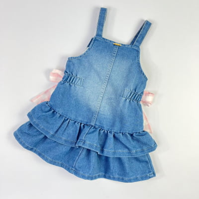 Salopete Infantil Jeans Babados & Laços Animê