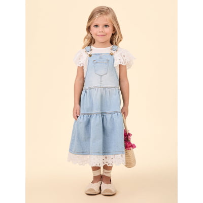 Salopete Infantil Jeans & Renda Animê