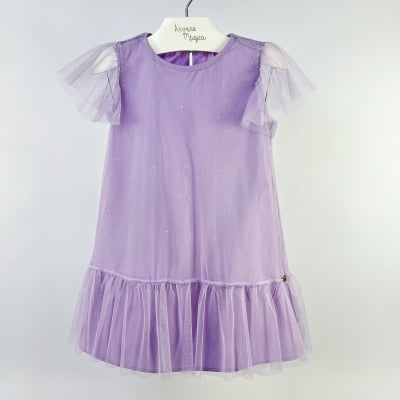 Vestido Infantil Málagah Trapézio Lilás Tule Brilhos