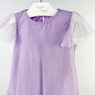 Vestido Infantil Málagah Trapézio Lilás Tule Brilhos