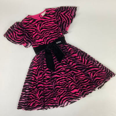 Vestido Infantil Animê Rosa & Preto Animal Print 