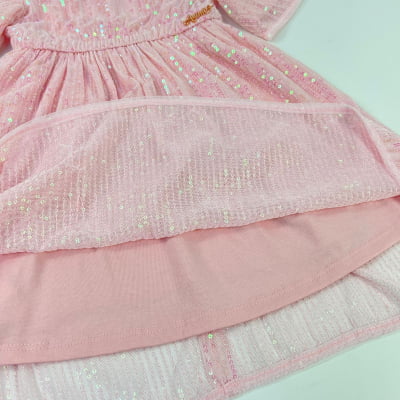 Vestido de Festa Infantil Rosa Tule e Paetês Animê