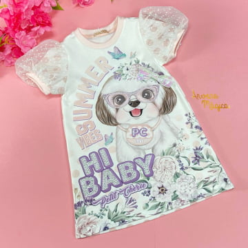 Vestido Infantil Cachorrinho Manga Bufante Petit Cherie Vestido Infantil Cachorrinho Manga Bufante Petit Cherie