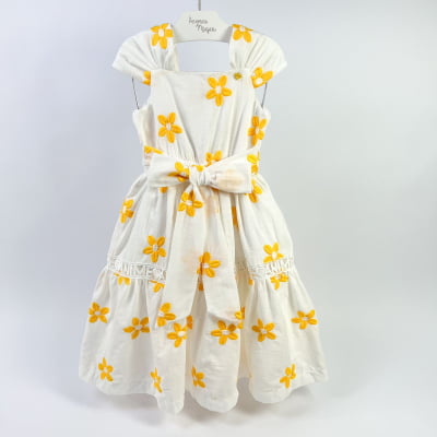 Vestido Infantil Flores Amarelas Bordadas Animê