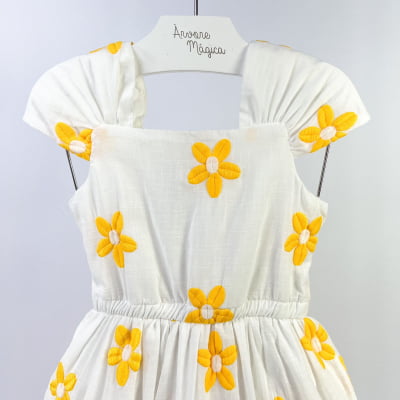 Vestido Infantil Flores Amarelas Bordadas Animê