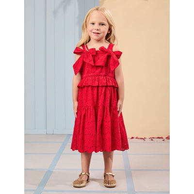 Vestido Infantil Laise Vermelho Laços Animê