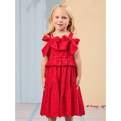 Vestido Infantil Laise Vermelho Laços Animê