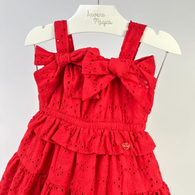 Vestido Infantil Laise Vermelho Laços Animê