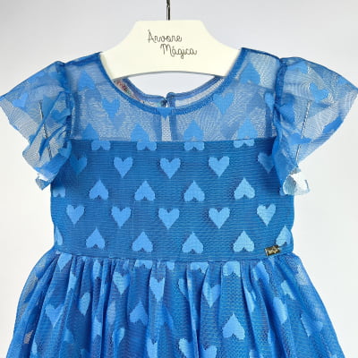 Vestido Infantil Málagah Azul Tule Corações