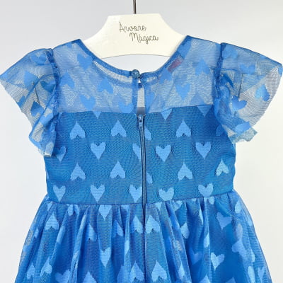 Vestido Infantil Málagah Azul Tule Corações