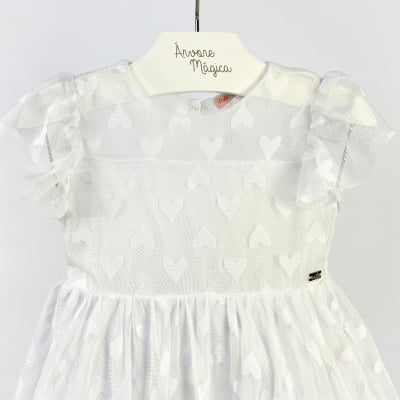  Vestido Infantil Málagah Branco Tule Corações