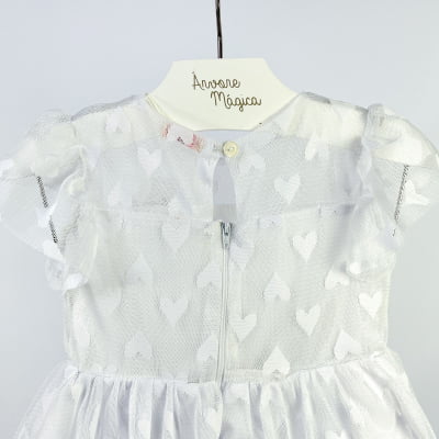  Vestido Infantil Málagah Branco Tule Corações