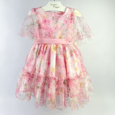 Vestido Infantil Málagah Floral Tule Glitter