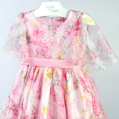 Vestido Infantil Málagah Floral Tule Glitter